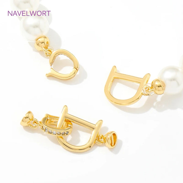 18K Gold Plated Jewelry Connector Clasps Fasteners Brass With Zircon Pearl Necklace Clasps For DIY Bracelet Making Accessories