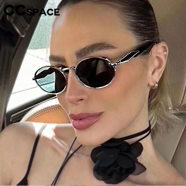 Luxury Metal Sunglasses Lady's 2025 Small Size Y2K Style Oval Vintage Suneyeglass Vacation UV Protection Black Glasses #301161