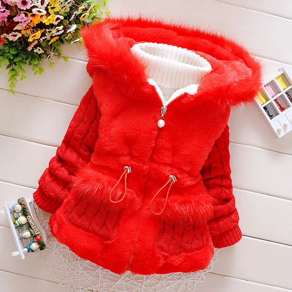 1 2 3 4 Years Autumn Winter Girls Jacket Fur Collar Keep Warm Fashion Little Princess Plush Coat Hooded Zipper Baby Outerwear