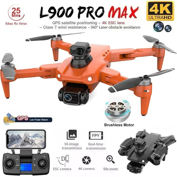 L900 Pro MAX GPS Drone 4K Professional HD Dual Camera 5G Wifi 360° Obstacle Avoidance Brushless Foldable Quadcopter RC Drone Toy