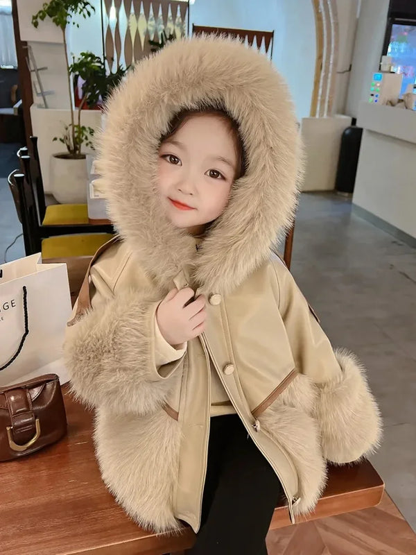 Jacket Kids Girls' Clothes Coat  Baby  Fashionable Fleece-Lined Leather Coat Little Party Coats ﻿New Girl Autumn and Winter Fur