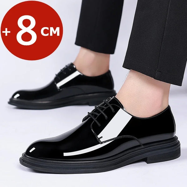 New Men 6/8cm Derby Shoes Patent Leather Height Increase Men Dress Shoes Formal Elevator Business Lift Shoes Bright Upper