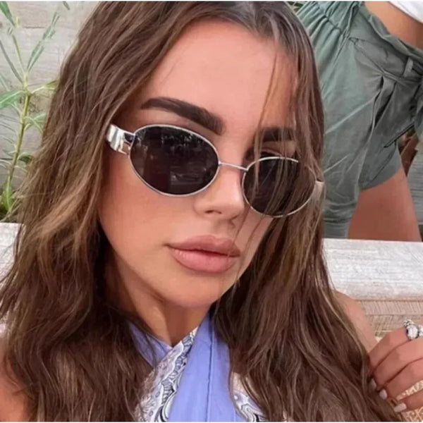 2025 Steampunk Sunglasses Retro Women's Oval Sunglasses Fashion Women's Classic Retro Small Metal Brand Glasses UV400