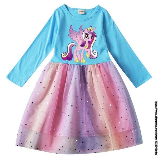 New Girls Dress Cotton Dresses My Little Baby girl pony Mesh Long Sleeves Princess Dress for Girls Birthday Gift