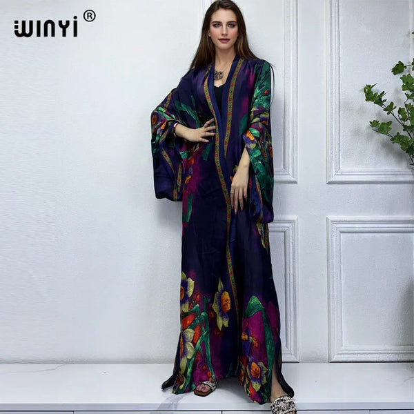 WINYI new kimono africa print dress beach wear Elegant Cardigan sexy Holiday beach outfits for women vestidos swimwear