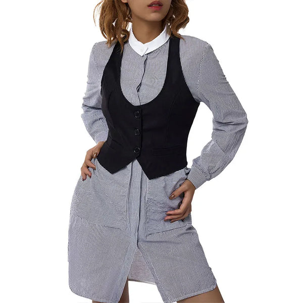 Women Casual Short Waistcoat Solid Color Sleeveless Button Down Slim Fit Dressy Vests Tuxedo Suit Racerback Vintage Streetwear