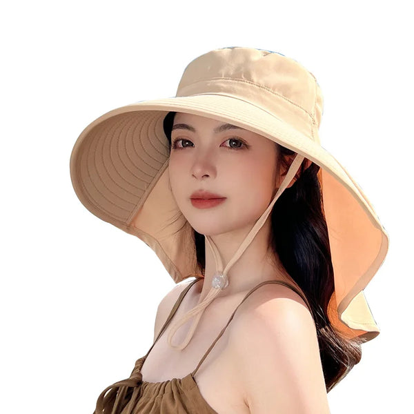 Outdoor Sun Bucket Hat for Women Girls with 50+ UPF Protection Safari Cap Wide Brim Fishing Hat with Neck Flap Model