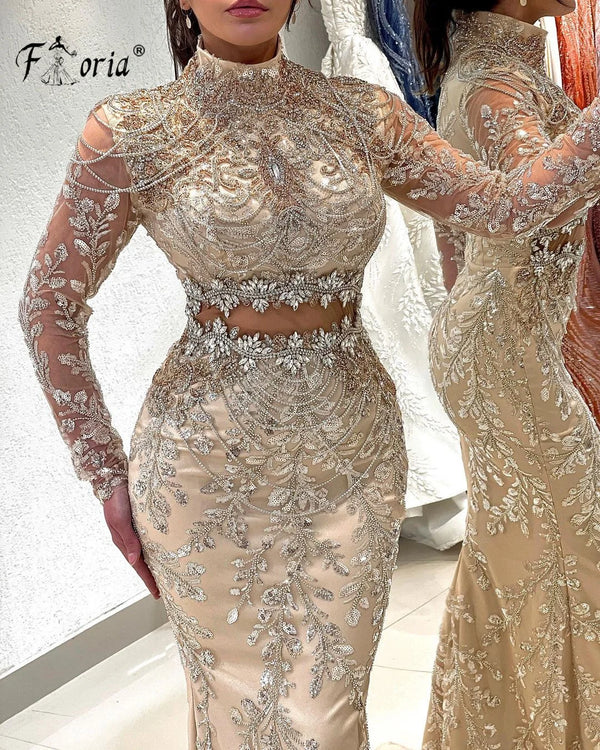 1&Only Luxury Dubai Woman Beaded Mermaid Wedding Party Dress Crystals Tassel Lace Formal Evening Dresses Middle East Celebrity Gowns