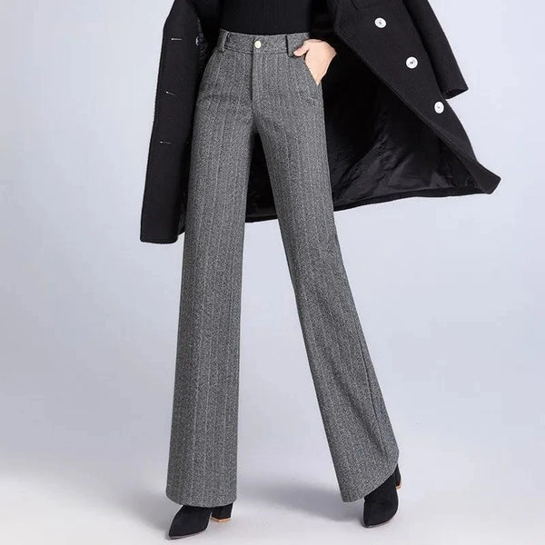 Women's Woolen Wide Leg Pants Autumn Winter Thicken High Waist Casual Straight Pants High End Office Lady Elegant Wool Trousers