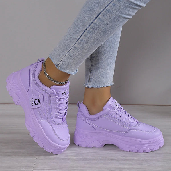 Candy Colored Women Sneakers Student Thick Soles Large Size Casual Platform Soport Shoes Lace Up Tenis Feminino Purple Zapatos