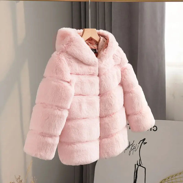 3-12 Years Little Girls Cute Thick Warm Fox Fur Jacket Fashion Winter Autumn Coats Kids Children Faux Fur Outerwear High Quality