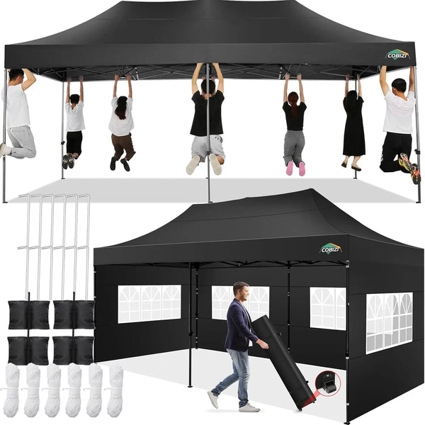 COBIZI 10x20 Pop Up Canopy Tent with 6 Sidewalls, Waterproof Heavy Duty Commercial Canopy for Parties, Outdoor Garden Gazebo