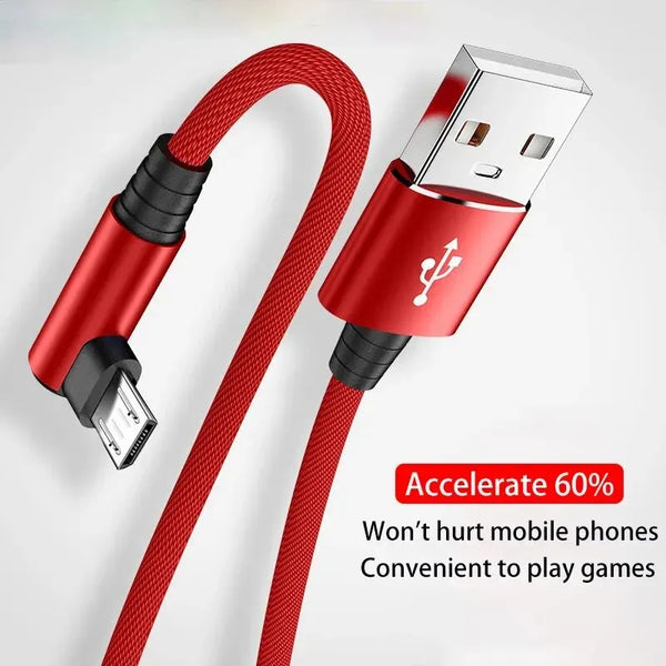 USB Micro Cable 3A 90 Degree Elbow Data Cable Charger Cord for Samsung Xiaomi Mobile Phone Accessories Fast Charging Usb Cable