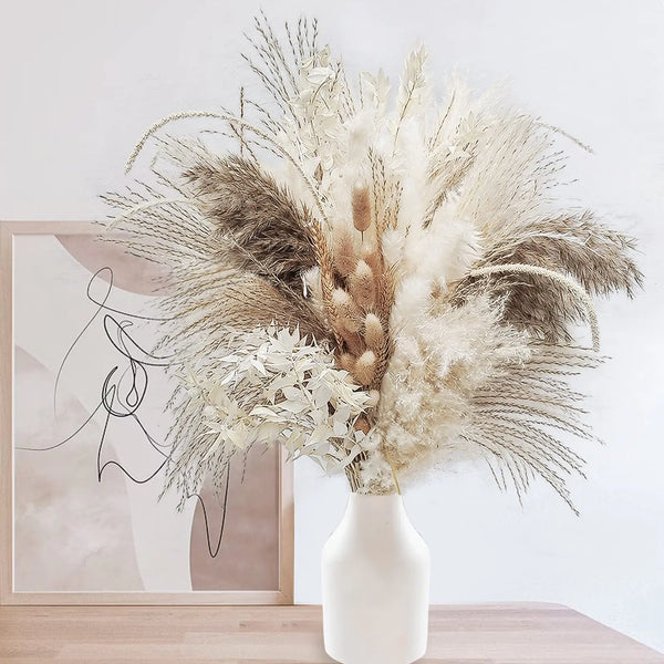 80pcs Pampas Grass Flowers Set,Dried Plants Bouquet Arrangement,100% Natural Dry Flowers Boho Decoration,Living Room Vases Decor