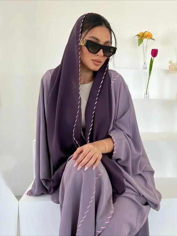 Muslim Women Abaya with Scarf 2 Piece Set Long Cardigan Eid Abayas Casual Long Robe Kaftan Party Ramadan Modest