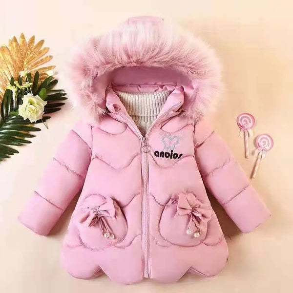 Children's winter coat Little girl cotton-padded jacket thickened fashion down  jacket girl's medium long super cute  jacket