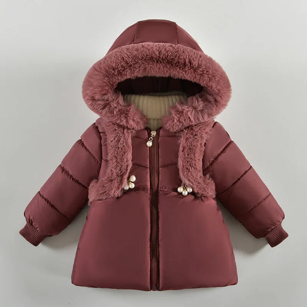 2 3 4 Years Winter Girls Jacket New Autumn Fur Collar Keep Warm Little Princess Coat Hooded Zipper Baby Outerwear Kids Clothes