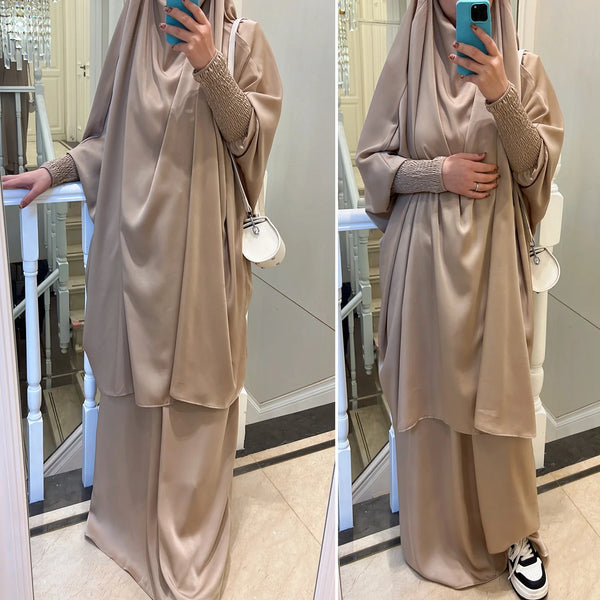 Eid 2025 Muslim Prayer Garment Abaya Dress Skirt 2 Piece Set Women Long Khimar Skirt Set Ramadan Abaya Hooded  Maxi Kaftan