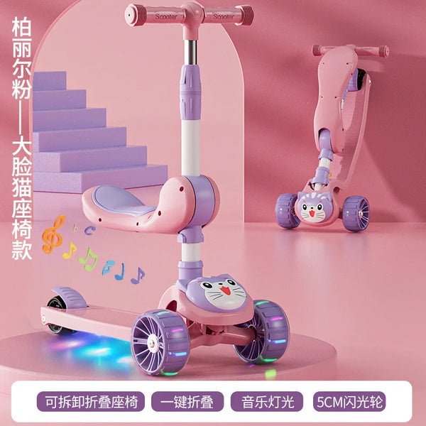 Cycling City Children Scooter 3 In 1 Children's Scooter Silent Wheel Scooter With Music Light 3 Wheel Scooter Children's Toy Car