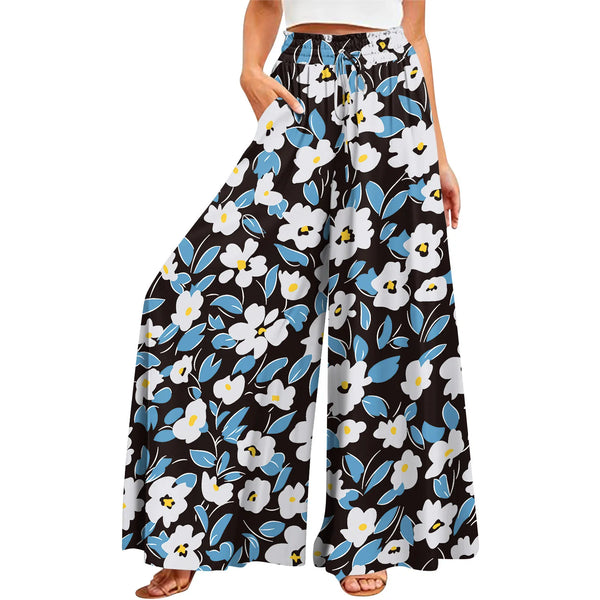 Women's Summer Wide Leg Pants High Waisted Flowing Pockets Fashion Casual Casual Bohemian Printed Beach Pants