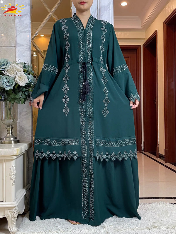 Latest Summer Women Elegant Dress Dubai Abaya Long Sleeve Comfort Fabric Dashiki Muslim Women Robe Open Abaya Clothing