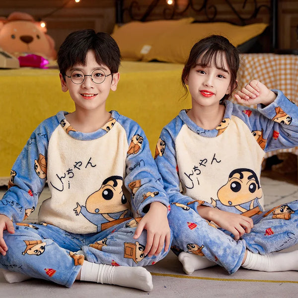 Hot Selling Children Fleece Pajamas Warm Flannel Sleepwear Girls Loungewear Coral Fleece Kids Pijamas Homewear Winter Pyjama Set