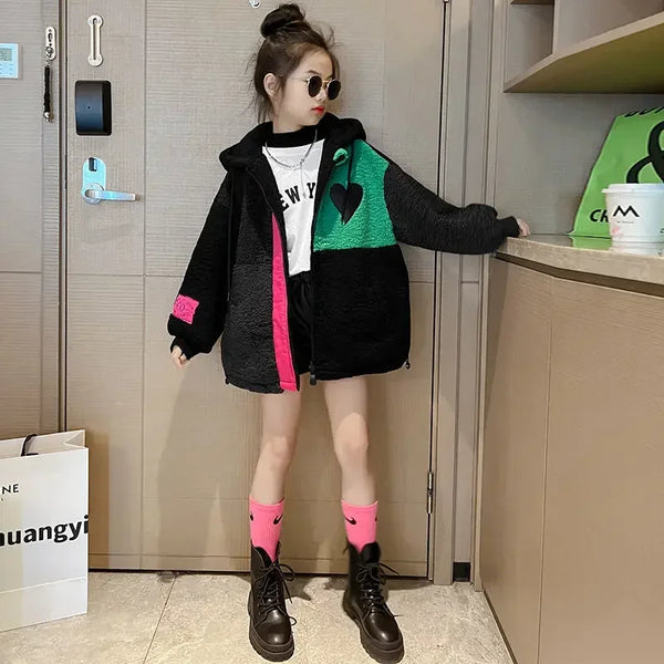 Baby Girl Winter Jacket Faux Fur Thick Toddler Teen Warm Wool Fur Coat Long Pearl Baby Outwear High Quality Girl Clothes 5-14Y