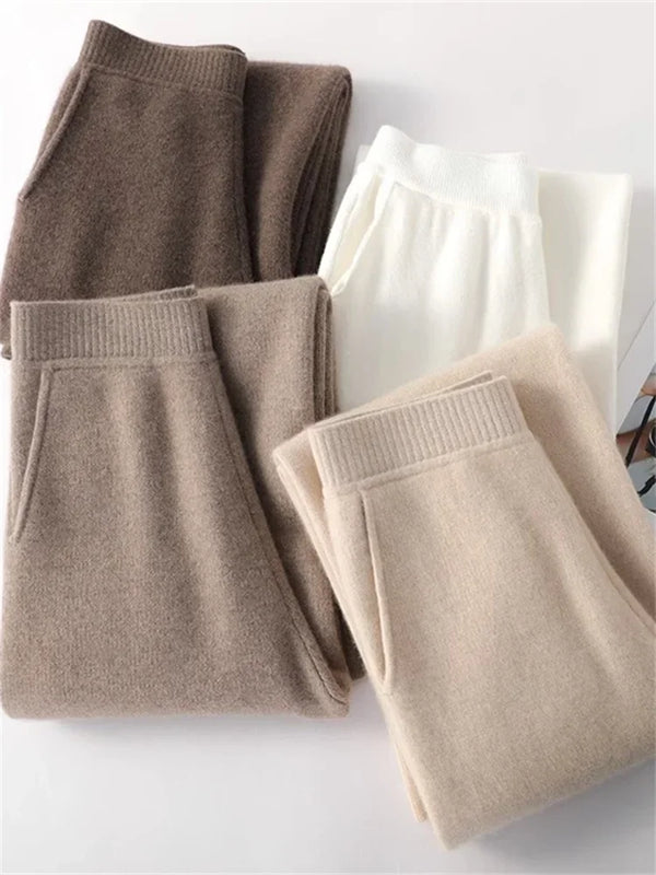 Knitted Women Pants Fall Winter Korean Fashion High Waist Wool Wide Leg Sweatpants Casual Straight Loose Trousers