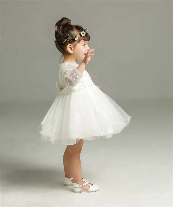 0-24 Months Long Sleeve Baby Girl Dress Infant Toddler Birthday Party Dresses Little Girls White Wedding Baptism Dress