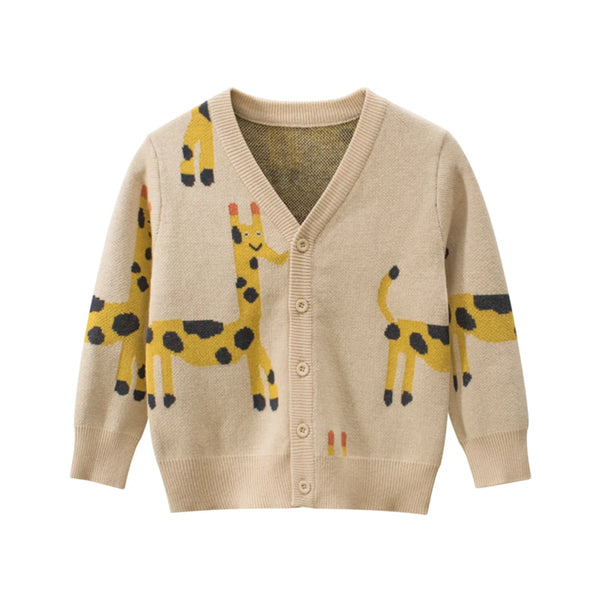 Little Boys Girls Cartoon Animal Cardigan Sweater Toddler Infant Alpaca Giraffe Long Sleeves Knitted Cardigan Sweater Jacket