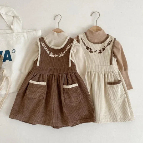 2025 Vinatge Baby Corduroy Sleeveless Dress Little Girls Sundress and Long Sleeve Tops Autumn Winter  Two Piece Set Children