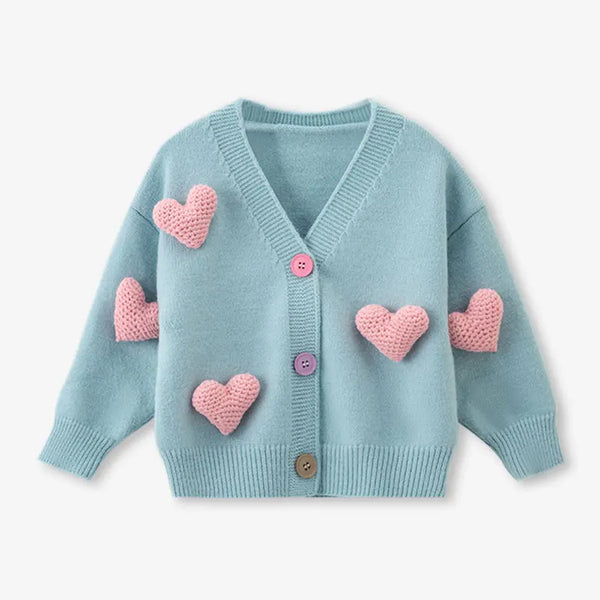 Girls Sweaters Coat Three-Dimensional Love Knitted Cardigan Jacket Autumn Winter Baby Girl Clothes Korean Kids Clothing 2-8Y