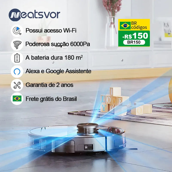 Robot Vacuum Cleaner NEATSVOR X600 Pro Laser Navigation  6000PA Strong Suction Map Management  Sweep Floor and Wipe Floor in One