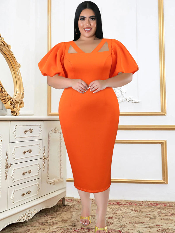 1&Only ONTINVA Women Modest Plus Size Party Dress Short Lantern Sleeve Bodycon Slim Robe African Female Evening Celebrate Birthday Gown