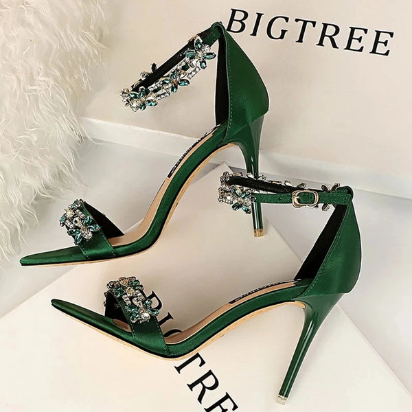 BIGTREE Shoes Open Toe Rhinestones Sandals Women 2025 New Designer Sexy High Heels Sandals Female Shoes Summer Heeled Sandals