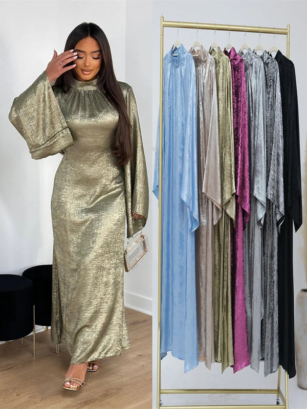 Shiny Satin Abaya Dubai Luxury Muslim Islam Abayas For Women Kaftan Dress Caftan Marocain Femme Vestidos