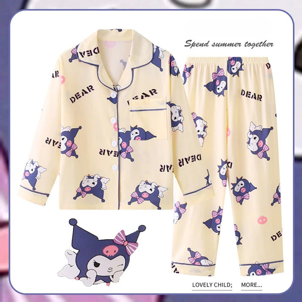 2025 Miniso Children Pajama Sets Autumn Winter Anime Long-Sleeved Pants Sleepwear Cartoon Pijamas Student Kids Homewear Clothing