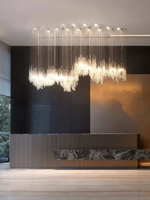 Creative LED Chandelier for Hotel Living Room Stairs Luxurious Large Ceiling Pendent Lamp Nordic Style Raindrop Long Chandeliers