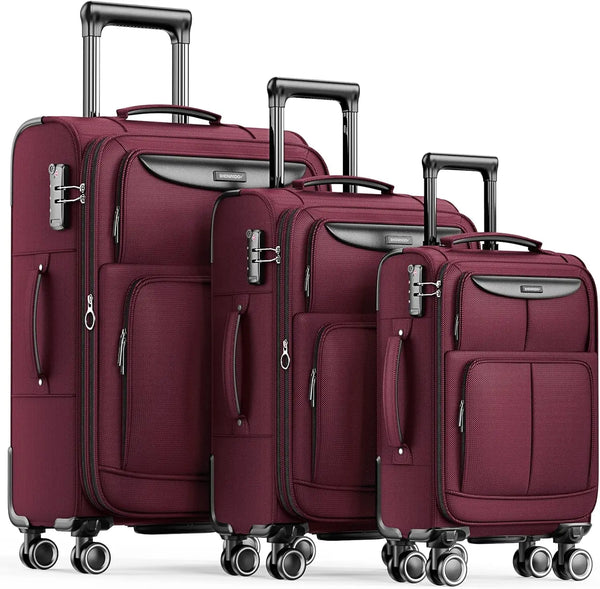 Luggage Sets 3 Piece Softside Expandable Lightweight Durable Suitcase Sets Double Spinner Wheels TSA Lock (20in/24in/28in)