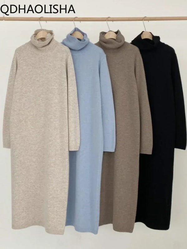 Womens Dresses Autumn Winter Edition Super Long Underlay Leisure Time Slim Dress with High Temperament Knitted Sweater Dress