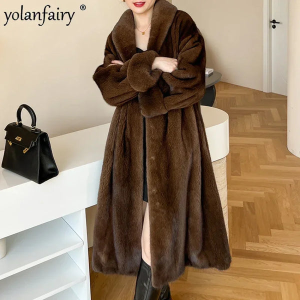 New Real Fur Coat Women's Mink Fur Jacket Purple Label Velvet Grade Over Knee Long Fur Coats Female Winter Jackets