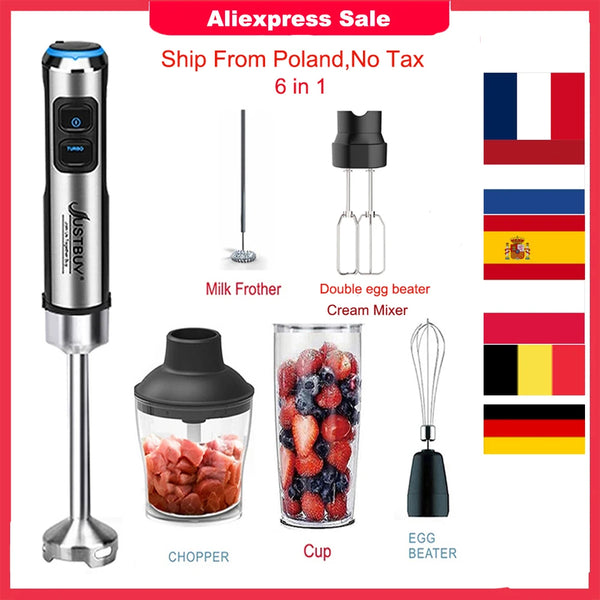 LED Factory Price 1500W 6 in 1 Electric Stick Hand Commercial Blender Food Processor Egg Whisk Mixer Juicer Meat Grinder