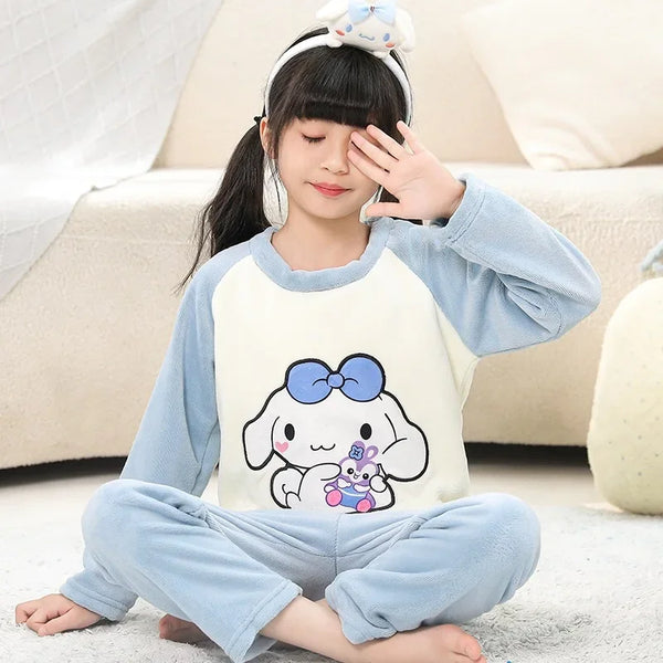 2025 Autumn Winter Children Flannel Pajamas Sets Cute Anime Cartoon Girl Pijamas Boy Warm Sleepwear Miniso Kids Homewear Clothes