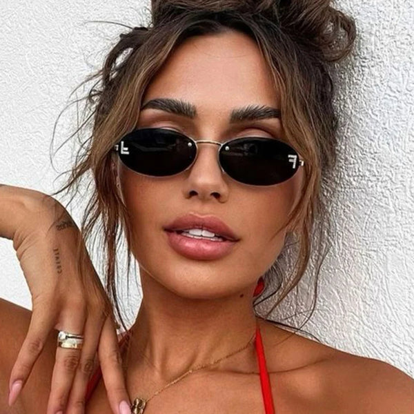 Brand Rimless Oval Women's Sunglasses Fashion Small Frame Luxury Designer Letter Sun Glasses Shades UV400 Clear Ocean Lens