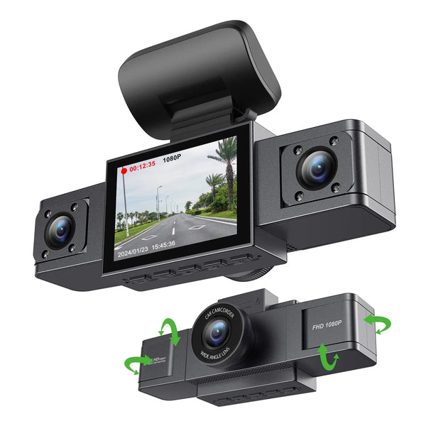 3 Channel Dash Cam Video Recorder Three Lens Car Camera with Rear View DVR 24H Parking Monitor Black Box