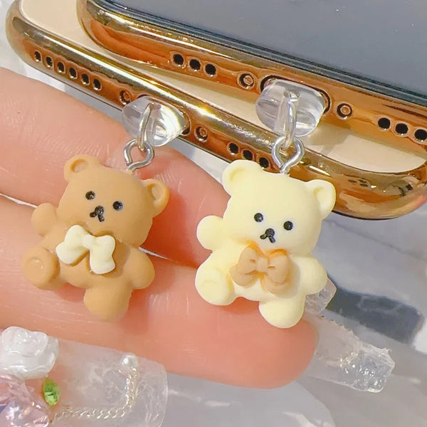 Phone Dust Plug for iPhone for Samsung Type-C Interface Cute Bear Decorative Hanging Accessories Universal Mobile Phone Dustplug