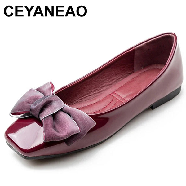 CEYANEAO Spring New Fashion Luxury Women Soft Flat Butterfly Knot Ballet Flats Large Size Low Heels Designer ShoesE1129