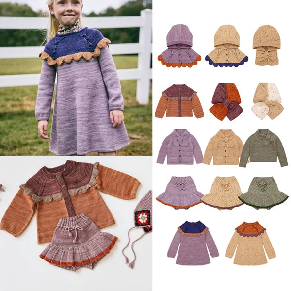 M&P 2025 winter kids girls long sleeve t shirt Tops and knit sweaters + skirts clothing sets