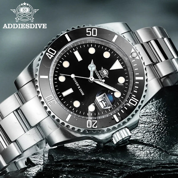 ADDIESDIVE 2025 Luxury Men’s Quartz Watch 200M Diver Watch BGW9 Super luminous Ceramic bezel stainless steel Business Wristwatch