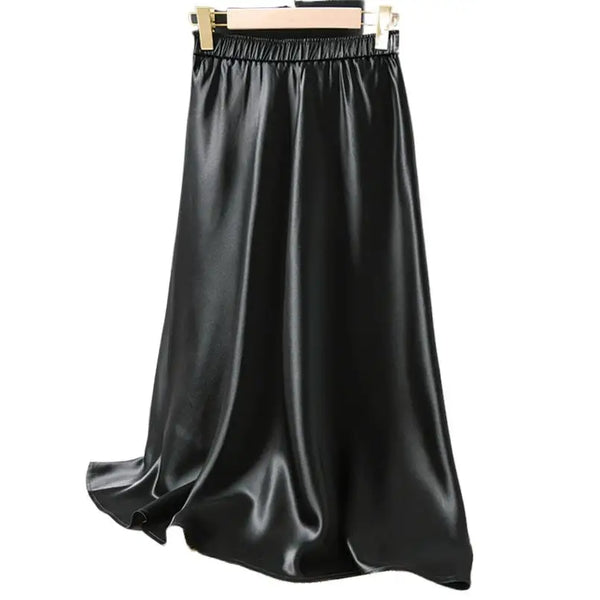 Solid Satin Long Skirts for Women Spring Summer Casual All-match Big Hem A Line Skirts High Waist Maxi Skirt Female Clothes